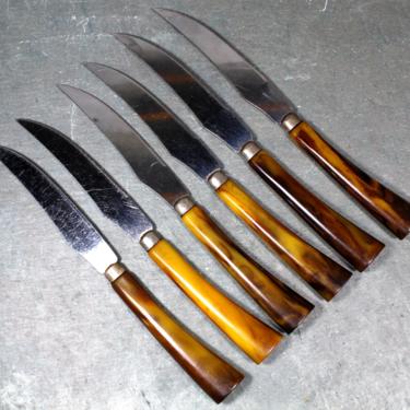 Set of 6 Bakelite Steak Knives - E Parker and Sons Sheffield England - English Knives - Holiday Table | FREE SHIPPING 
