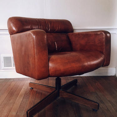 Gunlocke Leather Swivel Office Chair 
