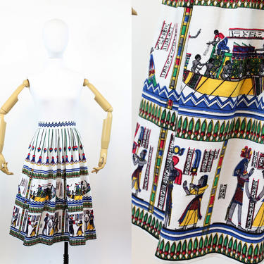 1950s novelty skirt | cotton canvas Egypt print | xs - small 