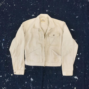 Size 14 Vintage 1950s Wrangler Off White Dot Tacked Pleated Front 3 Pocket Denim Jacket 