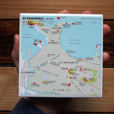 2003 Alexandria Egypt Map Coaster. Egypt Gift. Alexandria Map. Egyptian Décor. Middle Eastern Gift. Egypt Travel Gift Mediterranean City Map 