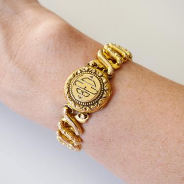 Antique Gold Sweetheart Locket Bracelet | 1910s-20s Victorian Revival Gold Expansion Bracelet | D.F.B. Co. Carmen | BED 