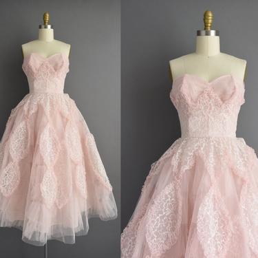 1950s vintage dress | Gorgeous Pastel Pink Strapless Full Skirt Cupcake Bridesmaid Party Wedding Dress | Small | 50s dress 