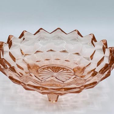 Vintage Jeanette Glass Cubist  Candy Dish Bon Bon  Bowl Dish- Pink Glass- 6