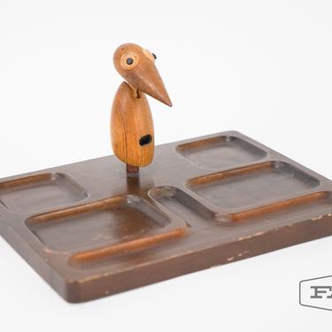 Wooden tray with decorative bird