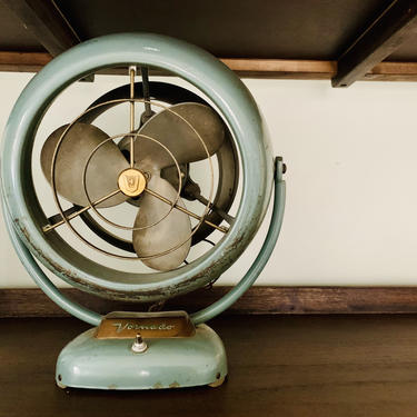 Vintage Vornado Fan | Blue Green Vintage Fan | Retro Industrial Fan | Small Vintage Fan | 2-Speed Fan | 1950s Fan Works | Model D16C1-1 D50 