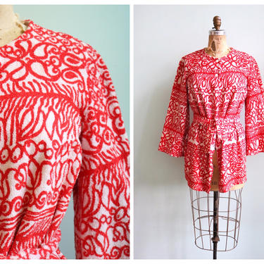 Vintage 1960's Red and White Terry Cloth Cover Up | Size Small 