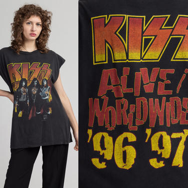 1996 Kiss Alive Worldwide Tour Muscle Tee - Men's XL | Vintage 90s Black Band Graphic Tank T Shirt 