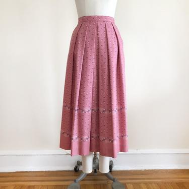 Pink and Blue Floral Print Midi-Skirt - By Lanz - 1980s 