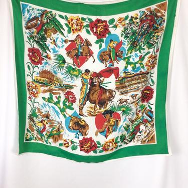 Vintage 50s Scarf | Vintage Mexican souvenir scarf | 1950s bullfighting scarf 