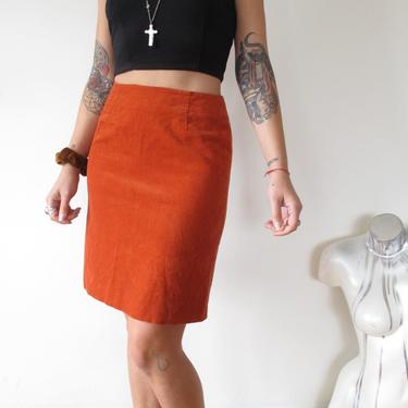 26&quot; corduroy pencil skirt rene lezard skirt - waist 26&quot; - burnt orange corduroy - minimalist skirt mini skirt corduroy a line skirt 