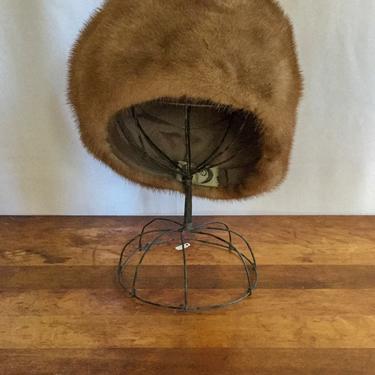 Vintage 60s hat | vintage caramel mink fur bucket hat | 1960s Gimbels fur winter hat 