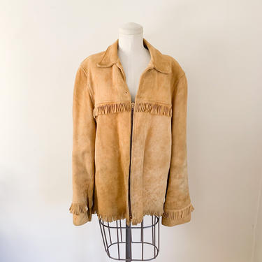 Vintage 1940s 1950s Buckskin Fringed Leather Jacket / men's M/L 