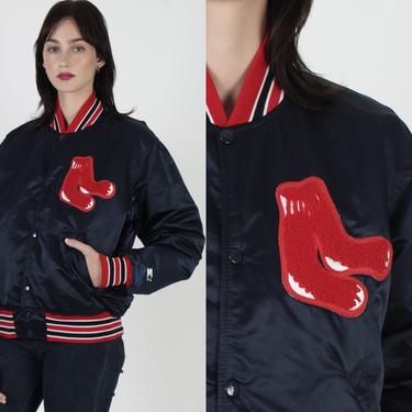Boston Red SoxStarter Jacket / Vintage 90s MLB Baseball Coat / Navy Satin Bomber Coat Jacket Unisex Medium M 
