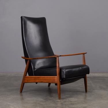 Vintage Milo Baughman 74 Recliner Black and Walnut Lounge Chair Mid Century Modern 