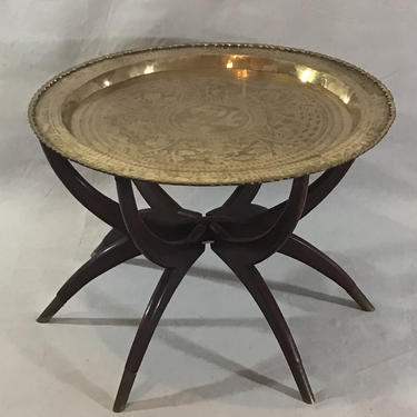 Mid-Century Folding Brass Tray Coffee Table With Spider legs. 