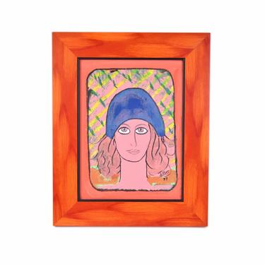 1997 Phyllis Diller Original Painting Woman in Cloche Hat 