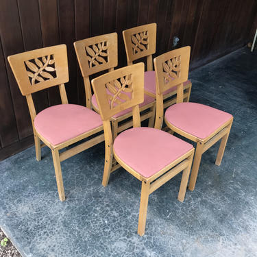 1950s Stakmore Maple Chairs Folding Card Dining Stow-away Vintage Mid-Century Cabinmodern Bridge 