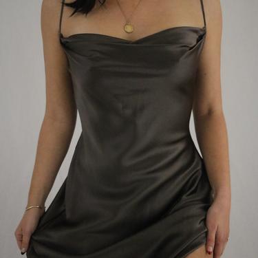 Vintage Mocha Brown Silk Full Length Slip Dress - Medium 
