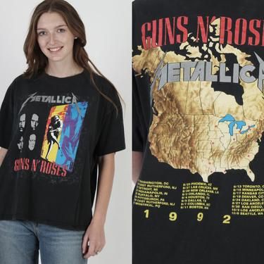 Guns N Roses T Shirt / 1992 Metallica Band Tee / 90s Use Your Illusion Tour Shirt / Black Cotton Axl Rose 2 Double Sided T Shirt 