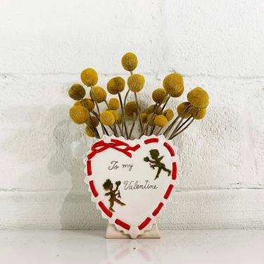 Vintage Valentine Heart Vase 1960s 60s Arrow Valentine's Day Planter Red Gold White Retro Kistch Florist Cupid Made in Japan 