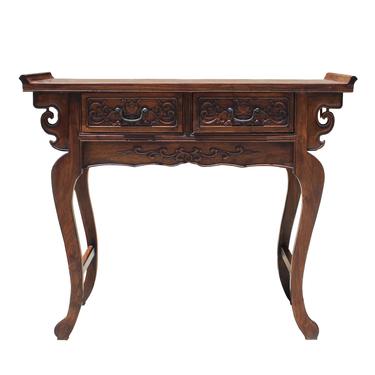 Chinese Oriental Brown Ru Yi Drawers Altar Foyer Side Table cs5152S