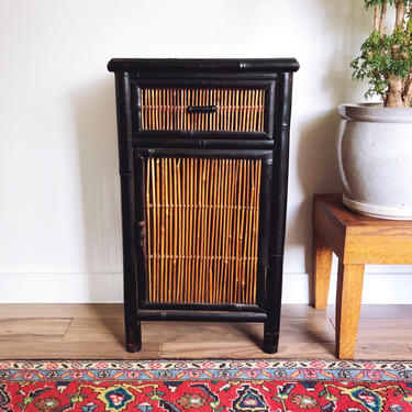 Vintage Bamboo Cane Nightstand / Small Cabinet 