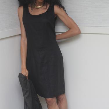 vintage black linen mini dress womens size medium 