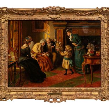 Antique Painting Oil, "The Golden Wedding", Joseph Clark, British, 1834-1926!!