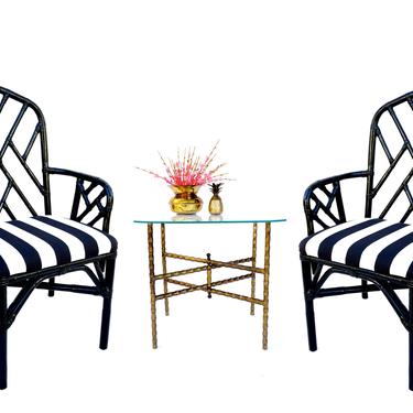 Vintage Bamboo Chinese Chippendale Arm Chairs || Chinoiserie Chic Captains Chairs || 4 AVAILABLE! 