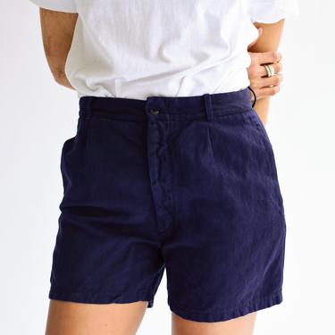 Vintage 26 Waist Navy Blue Cotton Shorts | High Waist Shorts | Petite 