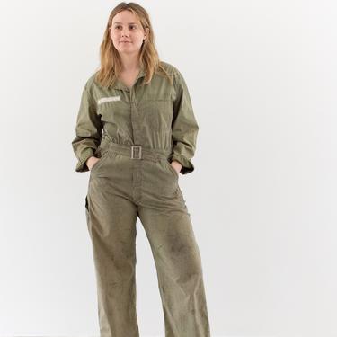 Vintage Green Cotton Poplin Belted Coverall | Army Jumpsuit Flight Suit Studio | Boilersuit | M L | GC011 