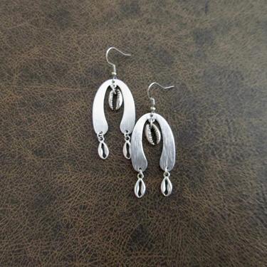 Unique cowrie shell earrings, silver earrings, bold statement earrings, Afrocentric earrings, African earrings, exotic Nubian earrings 