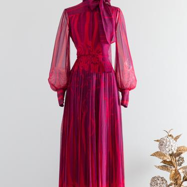 Gorgeous 1970's Art Nouveau Inspired Silk Chiffon Gown By Joan Leslie / Waist 26