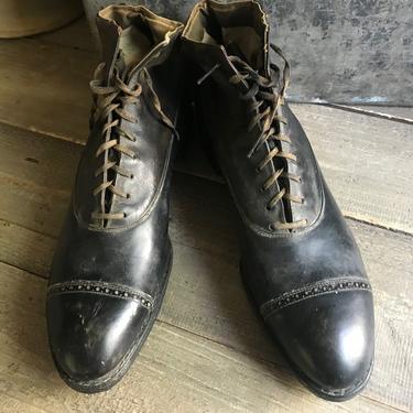Edwardian Oxford Ankle Boots, Black leather, Lace Ups 