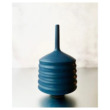 Geometric Ceramic Vase Deep Blue Teal Architectural Interior Design Pottery Color Pop Flower Vase Bud Vase Mid Century Decor Indigo Paloma 