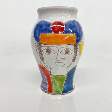 Giovanni DeSimone Italian Colorful Hand Painted Ceramic Pottery Vase 1960s ITALY 