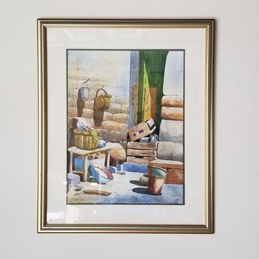 1990s Peruvian Still Life Watercolor Painting by G. Wuayta, Framed. 