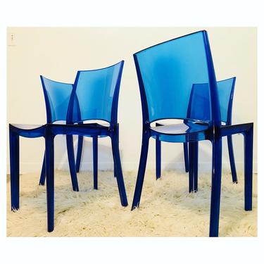 (SOLD) Designer Modern Italian Electric Blue Translucent Acrylic Chairs by GrandSoleil