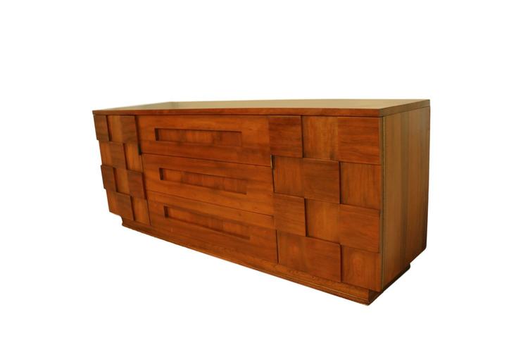 Mid Century Young Manufacturing Co. Brutalist Walnut Credenza Triple Dresser 