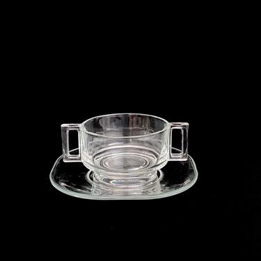 Vintage Mid Century Modern 1960s 1970s Modernist Glass Soup Bowl and Saucer Joe Colombo Minimalist Design 