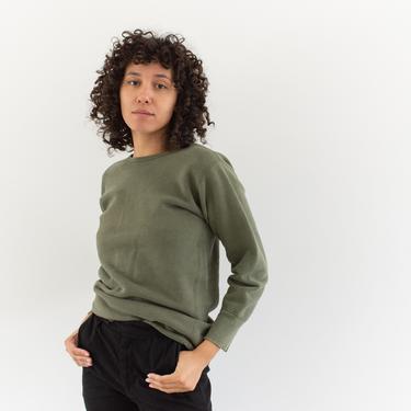 Vintage French Faded Olive Green Crew Sweatshirt | Worn In | 70s Made in France | FS068 | XS | 
