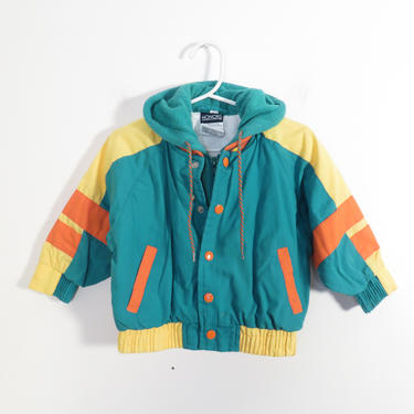 Vintage 90s Baby Colorblock Spring Lightweight Windbreaker Jacket With Built In Hoodie Size 18M 