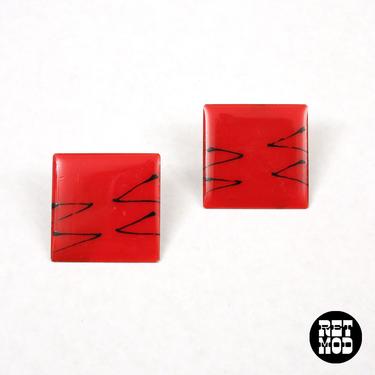 Rad Vintage 80s Red Black Geometric Square Earrings 