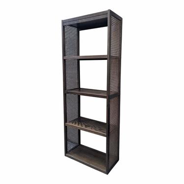 Vintage Campaign Style Woven Rattan Sided Bookcase