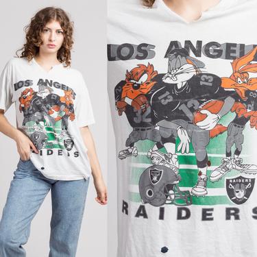 90s Los Angeles Raiders Looney Tunes Shirt - Large | Vintage Distressed White Graphic NFL Football Tee 