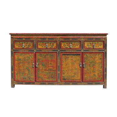 Chinese Tibetan Buddha Teaching Graphic Credenza Sideboard Console Cabinet cs5782S
