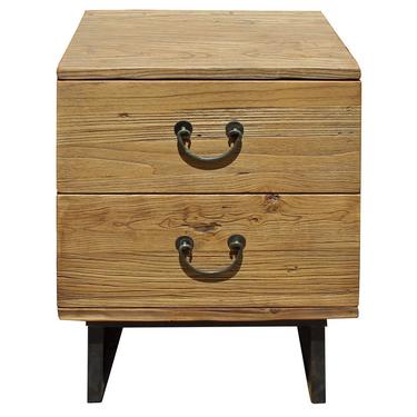 Rustic Raw Wood Two Drawers Metal Legs Side Table Cabinet cs2701E 