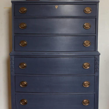 SOLD! Antique Dresser, Vintage Dresser, Navy Blue Dresser. Federal Style Dresser, Highboy Dresser, Painted Highboy, Free NYC Delivery 