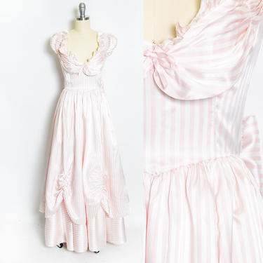 1980s GUNNE SAX Dress Satin Striped Gown XS 